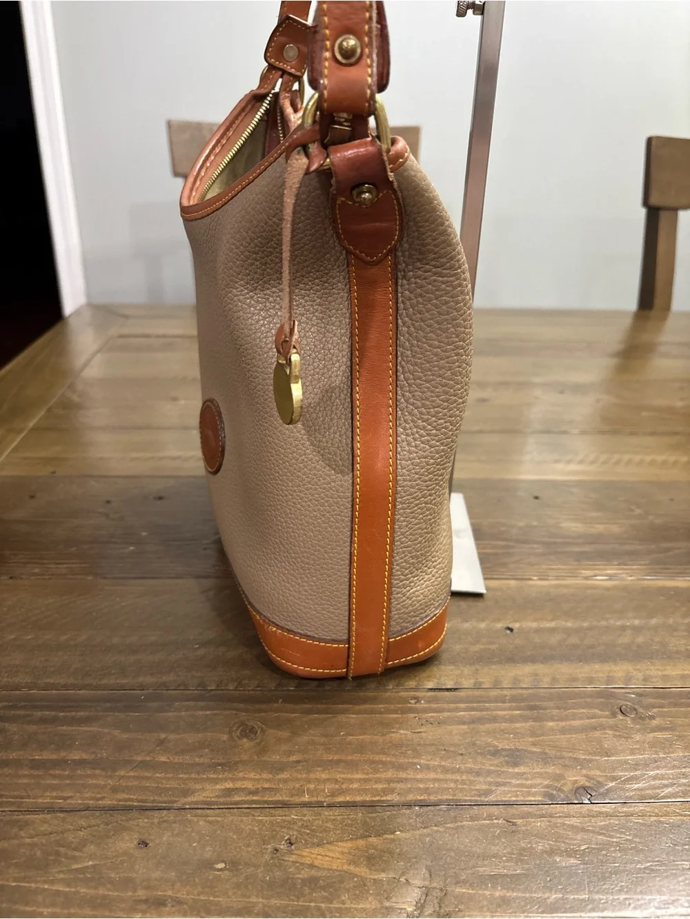 Dooney & Bourke Vintage Taupe Pebbled Leather Hobo Bag